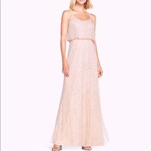 Adrianna Papell Beaded Blouson Sequin Dress Gown Blush